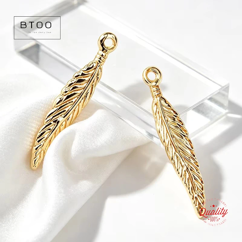 

14K Gold Filled Feather Charm Pendant - Gold Leaf Design for DIY Jewelry Making - Suitable for Bracelets Necklaces Earrings