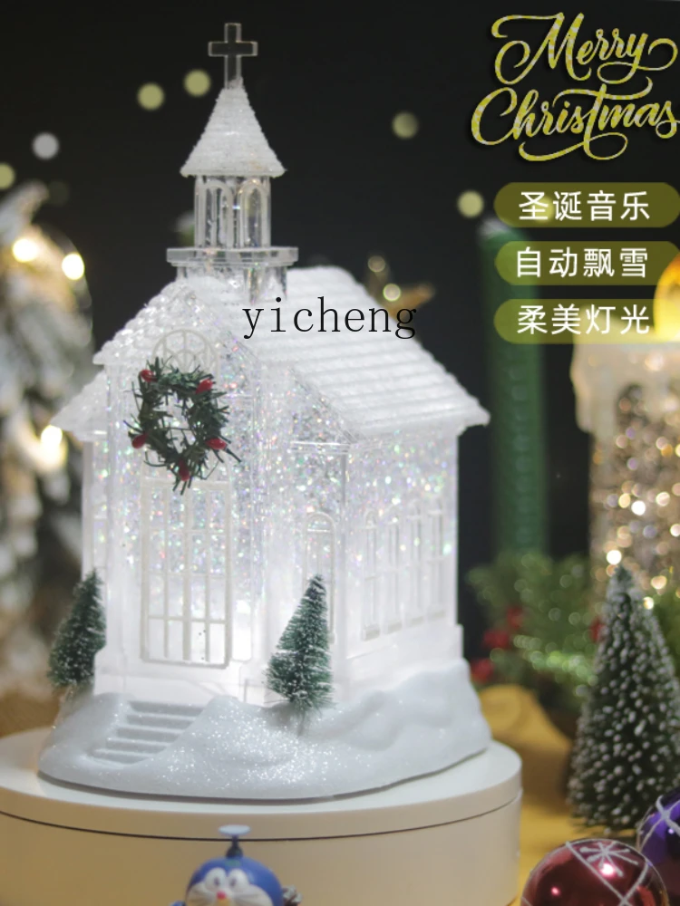 Christmas Crystal Snow House Church Music Box Luminous Candlestick Decoration