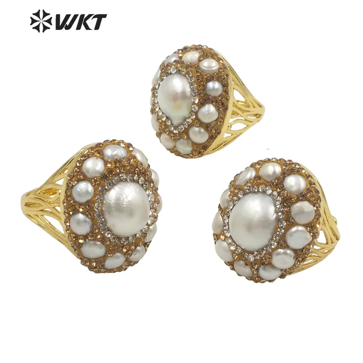 WT-MPR046  WKT 2022 Beautiful Freshwater Pearl New Style Fashion Pearl Wedding Ring Adjustable Finger Gold-Plate Hot