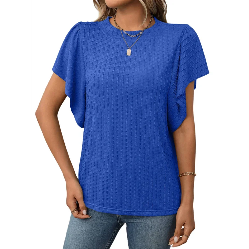 

CGS-Women's Formal Casual Business Shirts Summer Shirts Short Sleeves Round Neck Lotus Leaf Sleeves Suits 2025