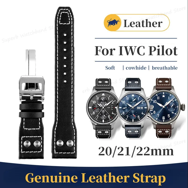 

Genuine Leather Watch Strap for IWC Pilot Portugieser Portofino 20mm 21mm 22mm Cowhide Wristband Folding Buckle Watch Accessory