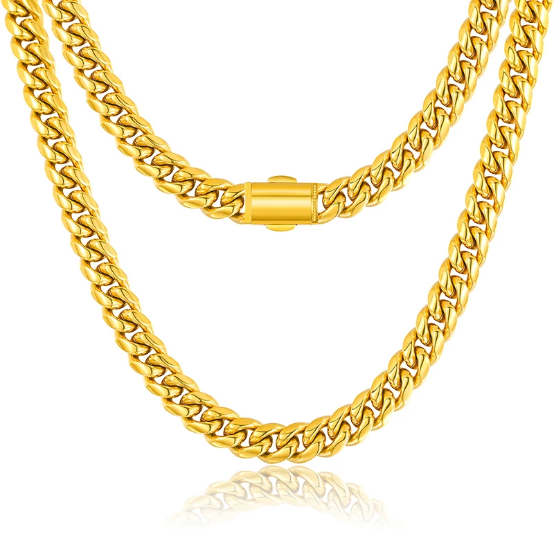 Drop Shipping Fashion Jewelry Solid Gold Filled Plated Waterproof Stainless Steel Cuban Link Chian Necklace