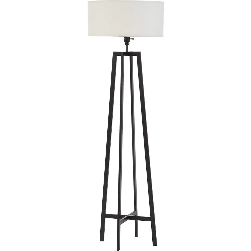 

tone & Beam Deco Metal Frame Living Room Standing Floor Lamp With Light Bulb and White Shade - 18 x 18 x 59.5 Inches, Black