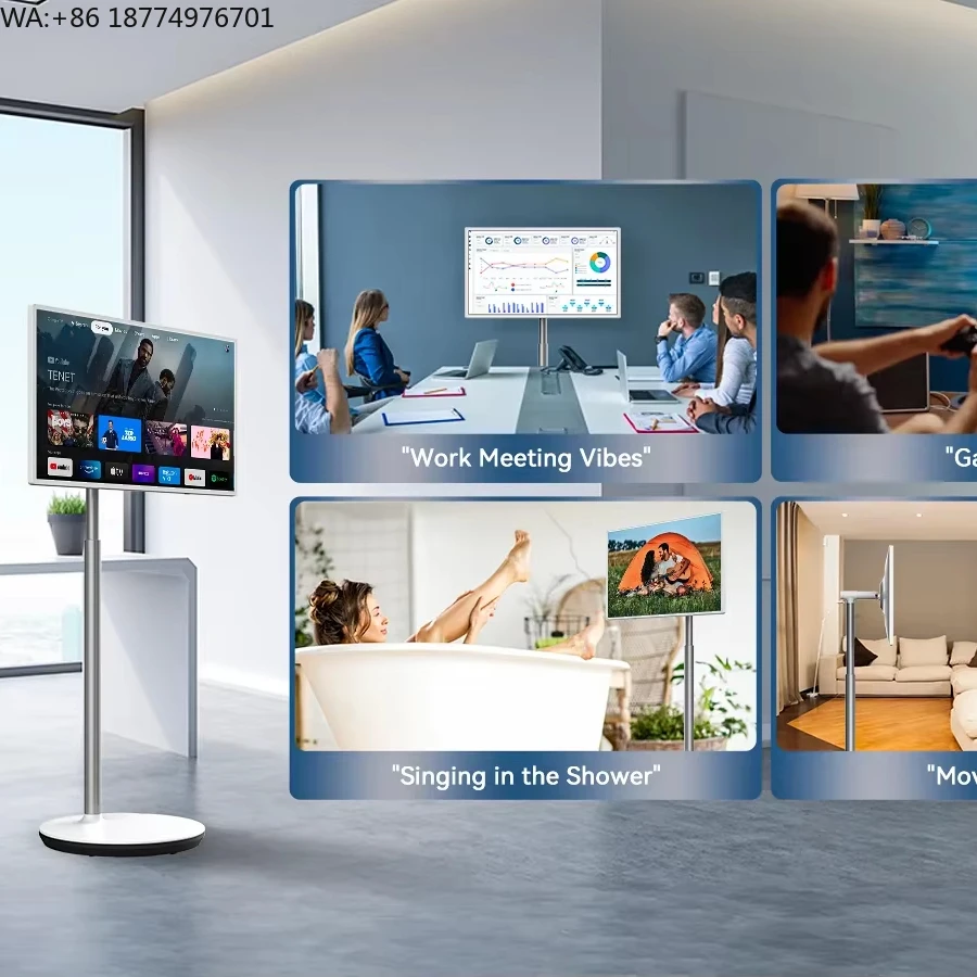 32 Inch Portable TV on Wheels, Smart Wireless Portable Monitor Touch Screen Android System with Google Store