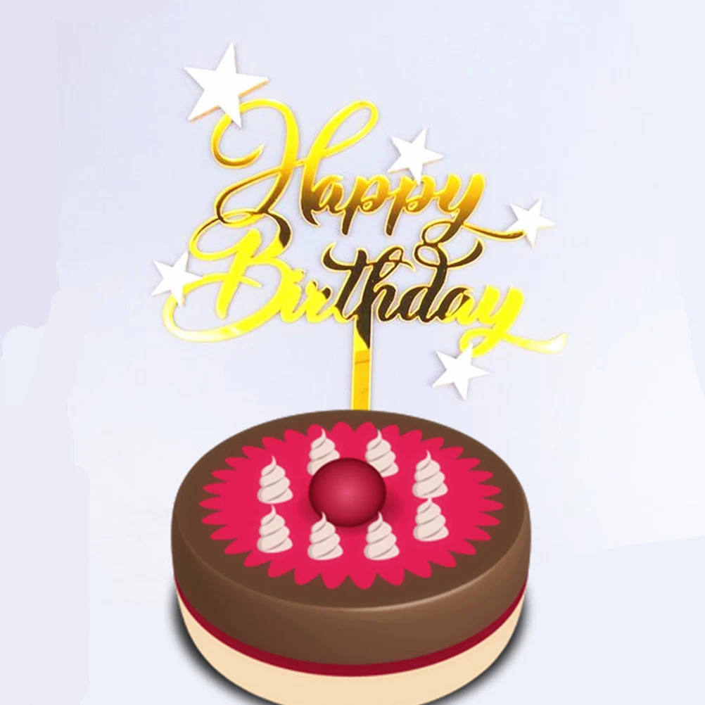 

Happy Birthday Cake Topper Cake Decoration Insert Star Toothpicks Topper Acrylic Birthday Happy Toppers Cupcake For Party