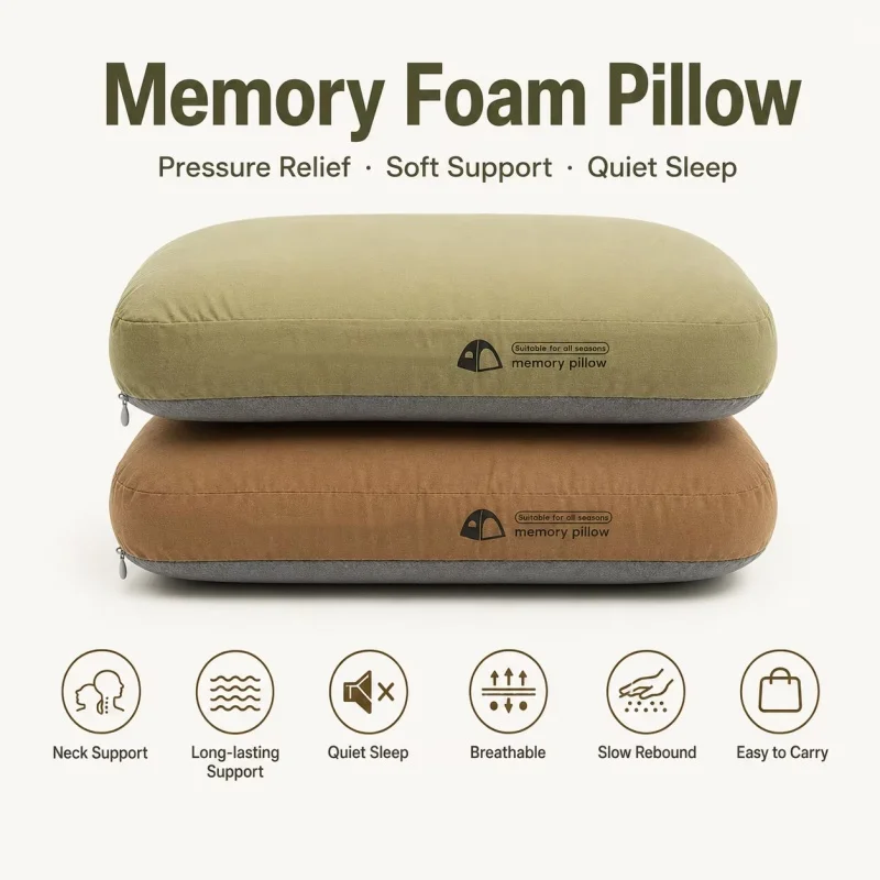 Memory Foam Camping Pillow Slow Rebound Neck Support Travel Pillow Portable Outdoor Sleeping Pillow For Tent Hiking Office Rest