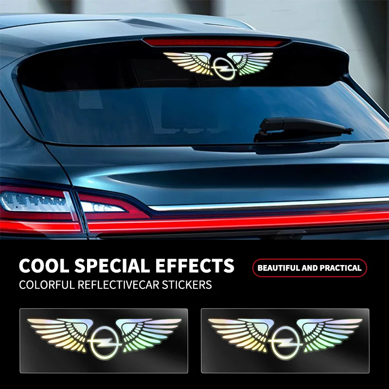 Colorful Reflective Laser Angel Car Window Rear Trunk Rearview Mirror Sticker For Opel OPC Astra K Vectra Corsa Zafira Insignia