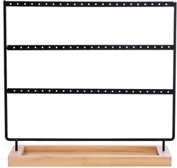 Earring Holder Stand 3-Tier 69 Holes Earring Organizer Stand Display with Wooden Storage Tray Desktop Bracelet Jewelry Holder