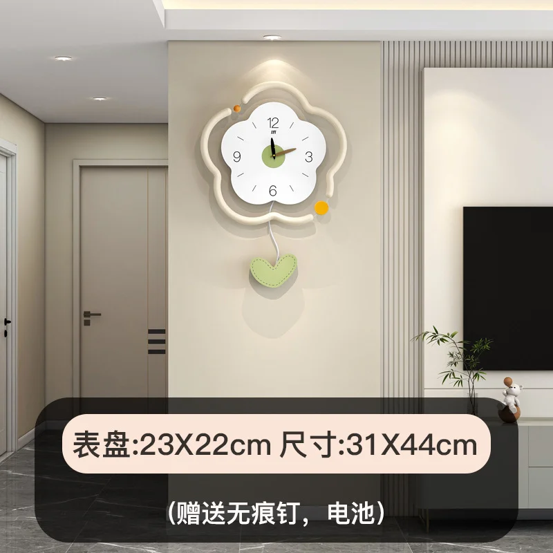 New style floral wall clock, high-end living room decor, home decoration, clock hanging on the wall, no punching, silent clock