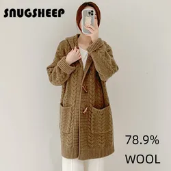 loop wool women jacket winter thick coat vintage cable womens cardigan fashion pocket cardigans knit sweater clothing luxury new