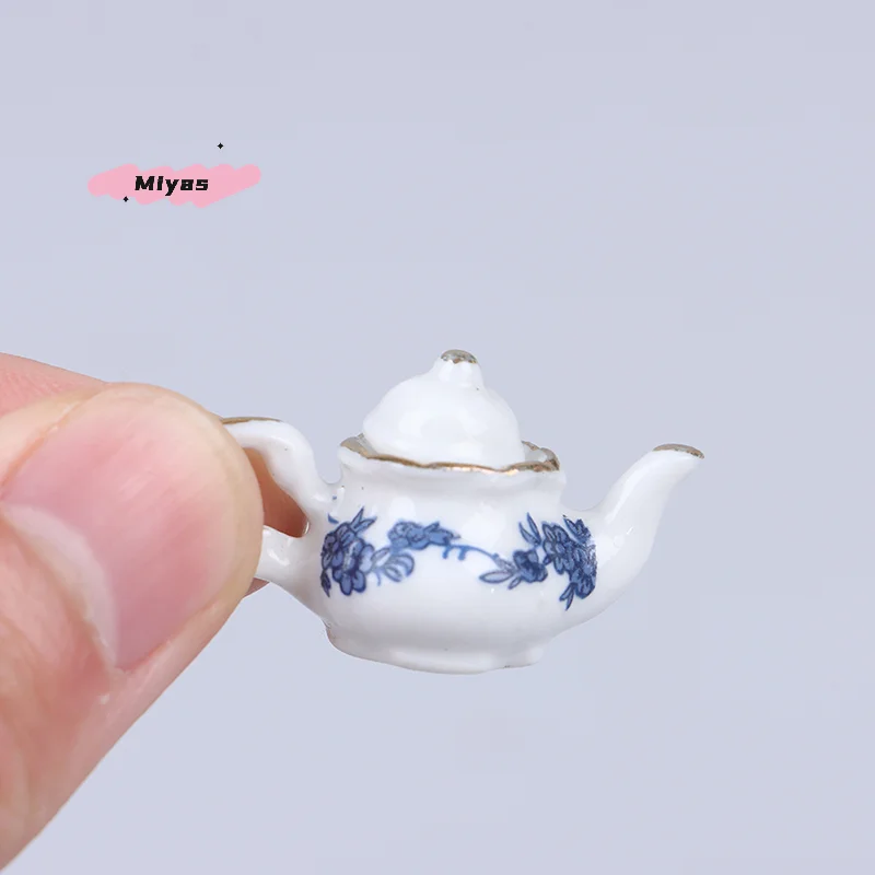 6 قطع من طقم شاي بورسلين مصغر لبيت الدمى مع نمط زهور للمنازل القابلة للجمع بمقياس 1:12