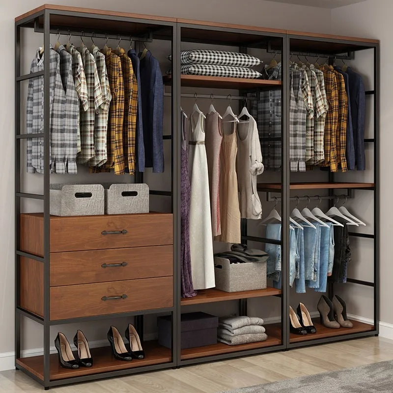 

Walk-in cloakroom Home bedroom Coat rack Solid wood ecological board Floor combination Hanging rack Open wardrobe