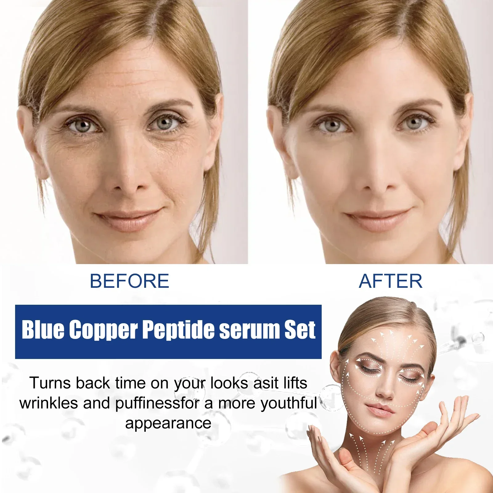 Set di essenza di peptidi di rame blu, siero per il viso al collagene, linee sottili e lisce, stringere la pelle, set per la cura del viso idratante nutriente