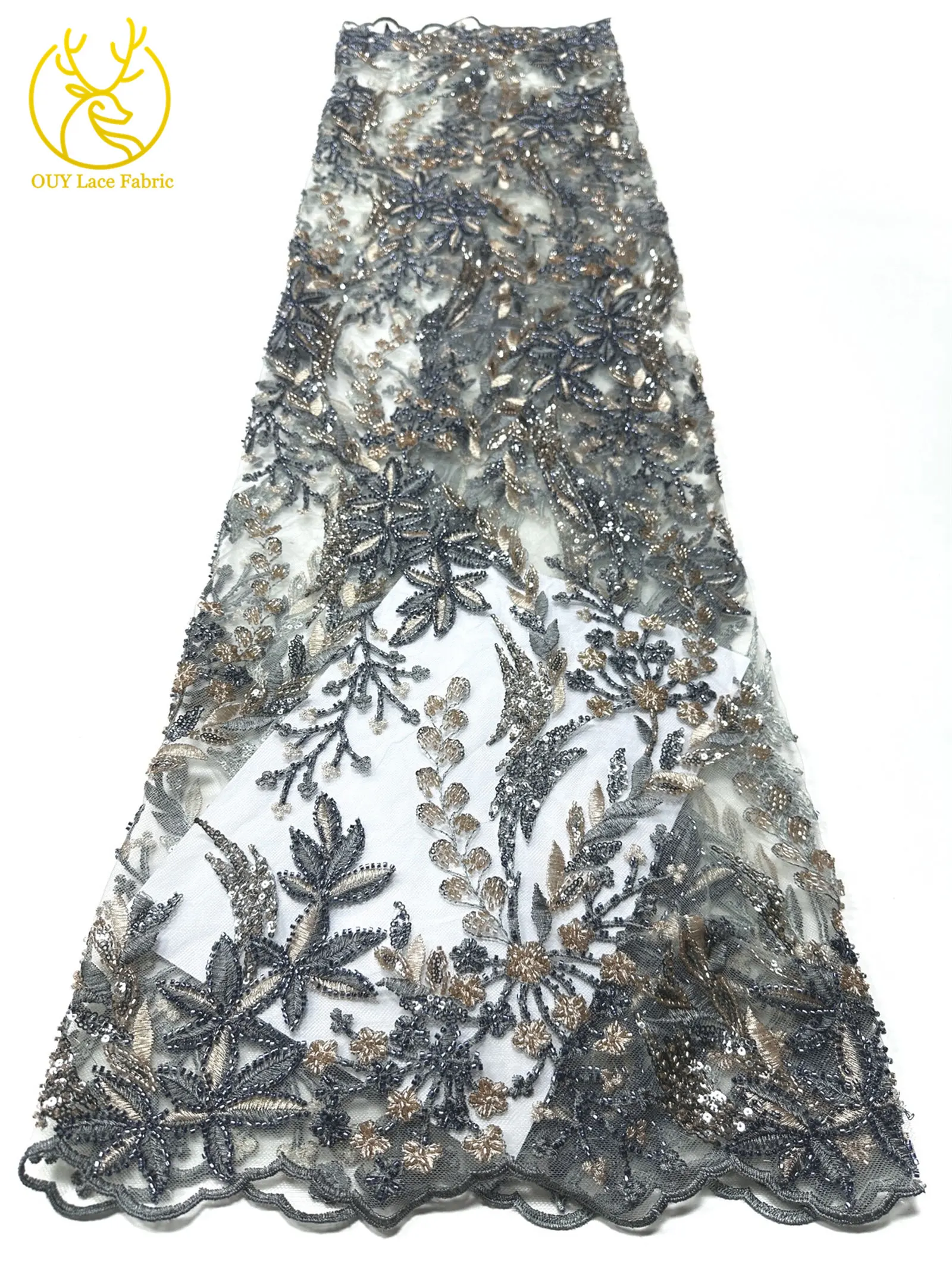 2026 Eleganter Afrikanischer Pailletten-Stickerei-Spitzenstoff 5 Yards Hochwertige Französische Perlen-Spitze Nigerianisches Party-Abendkleid Nähzubehör – Detail 9