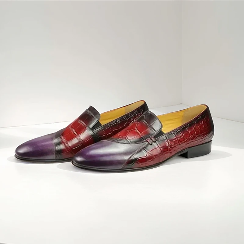 

Penny Loafers Men Calfskin Round Toe Slip-on Patchwork Flats Dress Office Wedding Shoes Handmade Footwear