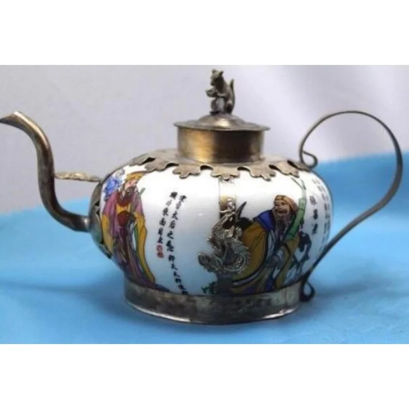 

design silver monkey Chinese Tibet brass white Porcelain Dragon TeaPot tools wedding Decoration Brass