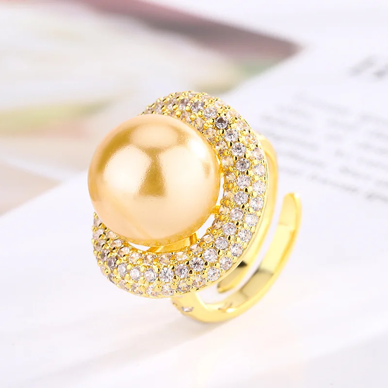 

2024 New Jewelry Copper Platinum Plated Pearl Ingot Ring for Women 14mm Wholesale