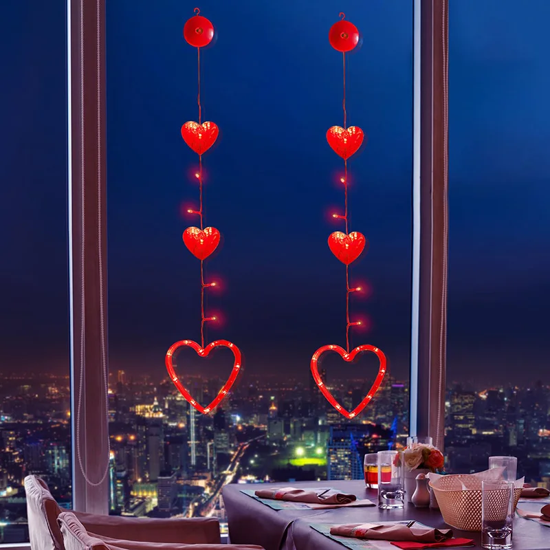 Valentine's Day Suction CupLight Indoor Glass Window Decoration String Light Small Love Light For Family Wedding Anniversary Set