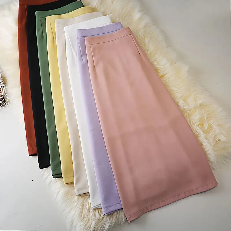 

Lucyever Temperament Simple Skirts Women Summer High Wiast Back Slit Midi Skirts Woman Korean Office A-Line Long Skirt Ladies