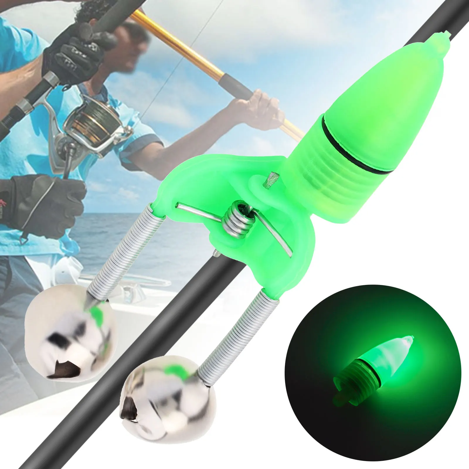 LED Light Night Durable Fishing Rod Bait Alarm Bell with Dual Ring Bells Fishing Indicator Alarm Rod Clip Tip