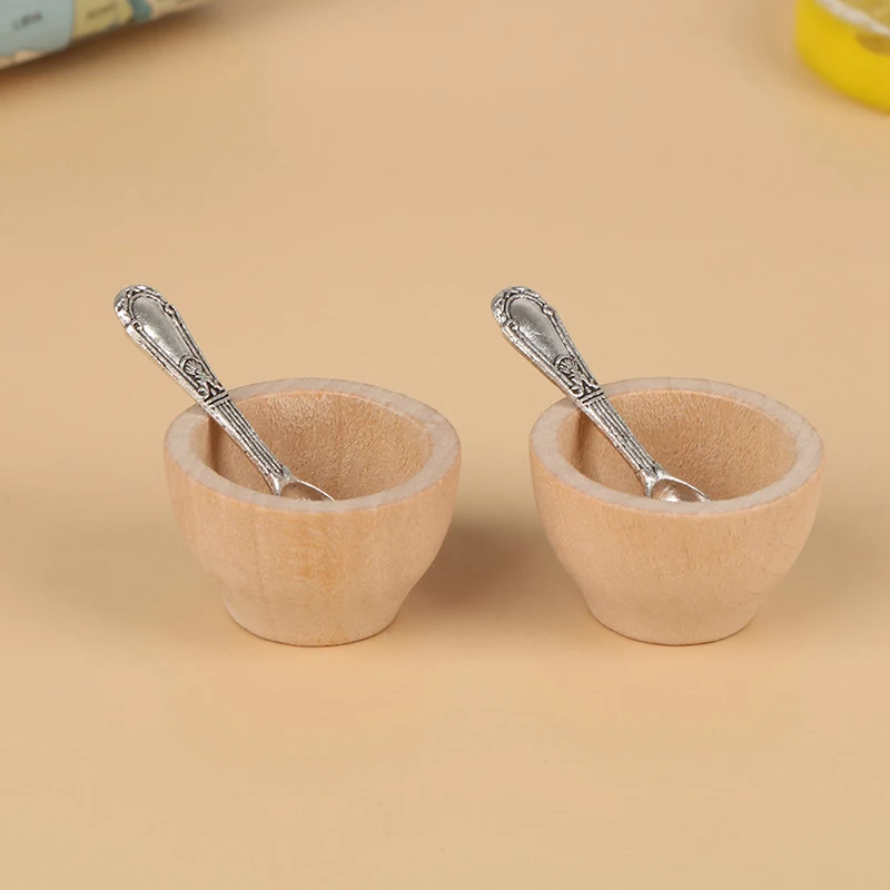 NEW 4Pcs/Set Dollhouse Miniature Furniture Small Wooden Bowl Spoon Model DIY Accessories