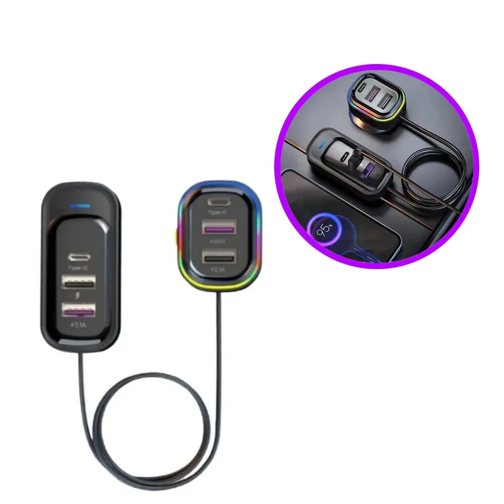 New 66W Car Fast Charger Hook Non Slip Fixed Atmosphere Light Cool Wide Compatibility Q6 Multi Port Super Fast