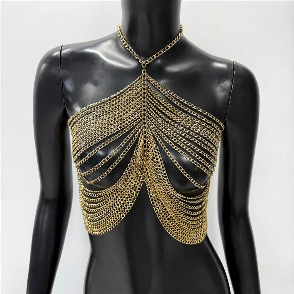 Frauen Metall Kette Quaste Tank Tops Sexy Hohl Durchsichtig Backless Neckholder Leibchen Rave Party Club Crop Tops
