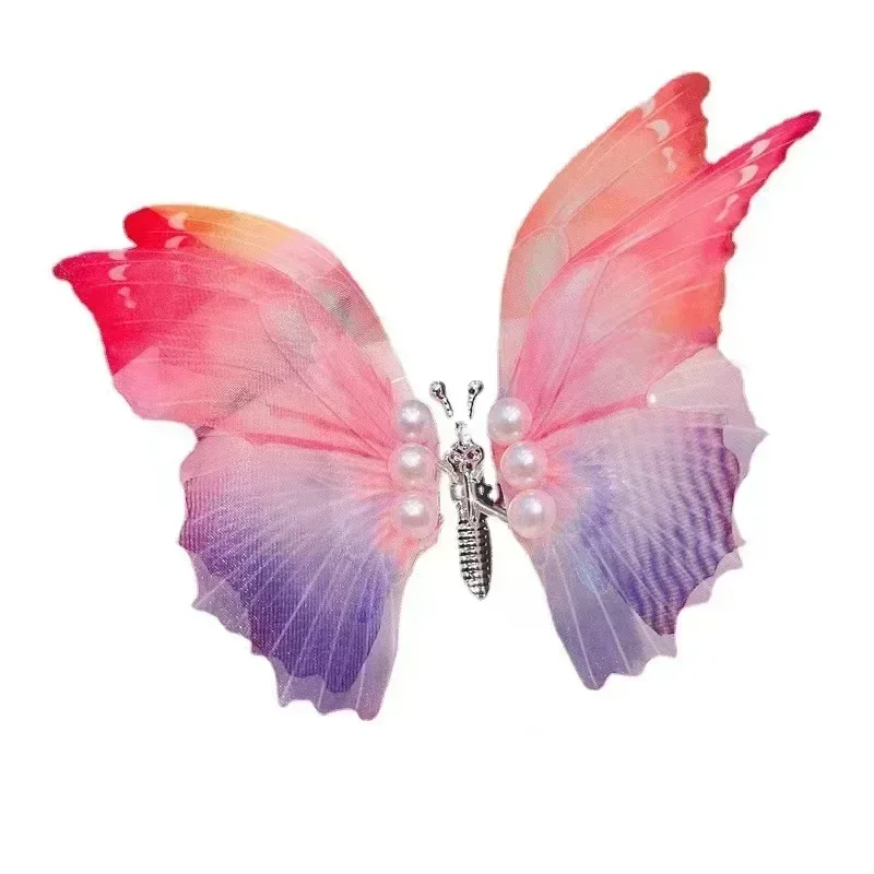 Moving Butterfly Barrette Double Layer Tulle Butterfly Hair Clip Kids Colorful Hairpin Sweet Cute Butterfly Barrette Accessories