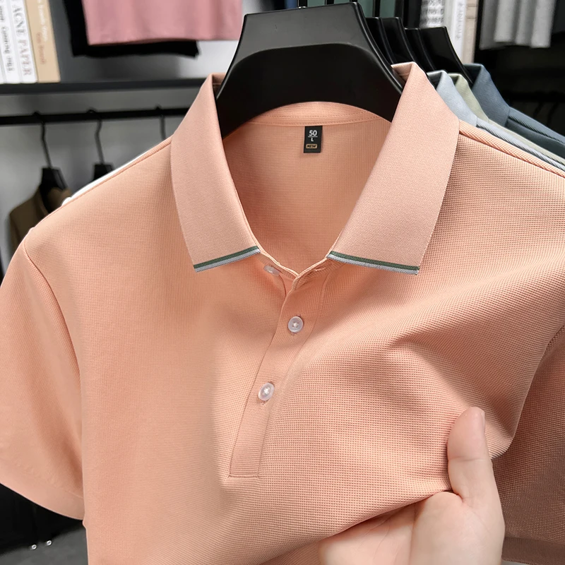 

Luxury Stretch Men's Polo Shirt Lapel Solid Color Short Sleeve Seamless T-Shirt Summer Casual Business Sportwear