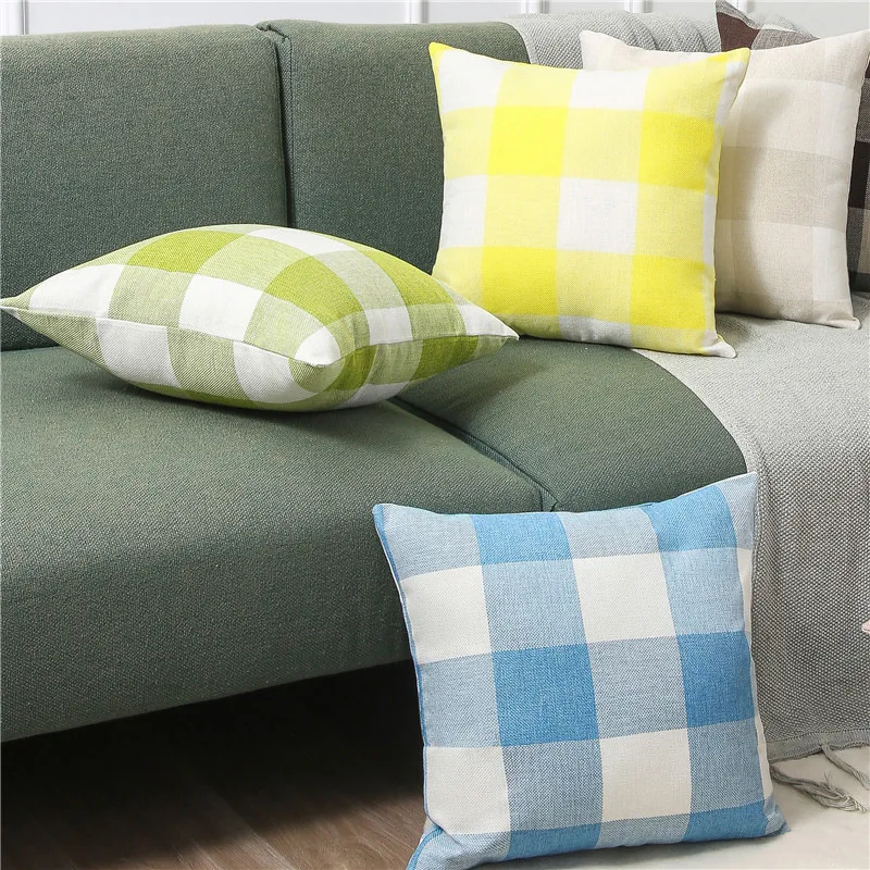 

Home Decorative Pillowcase Car Seat Cushion Cover 2023 Simple Multi-Color Checked Throw Pillow Case For Sofa Cushion Cover