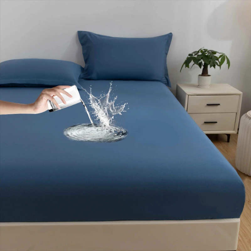 Nieuwe Huidvriendelijke Waterdichte Bedmuts Effen Kleur Eenpersoonsbed Hoeslaken Met Elastische 160X200 200X220 Dubbel Beddengoed