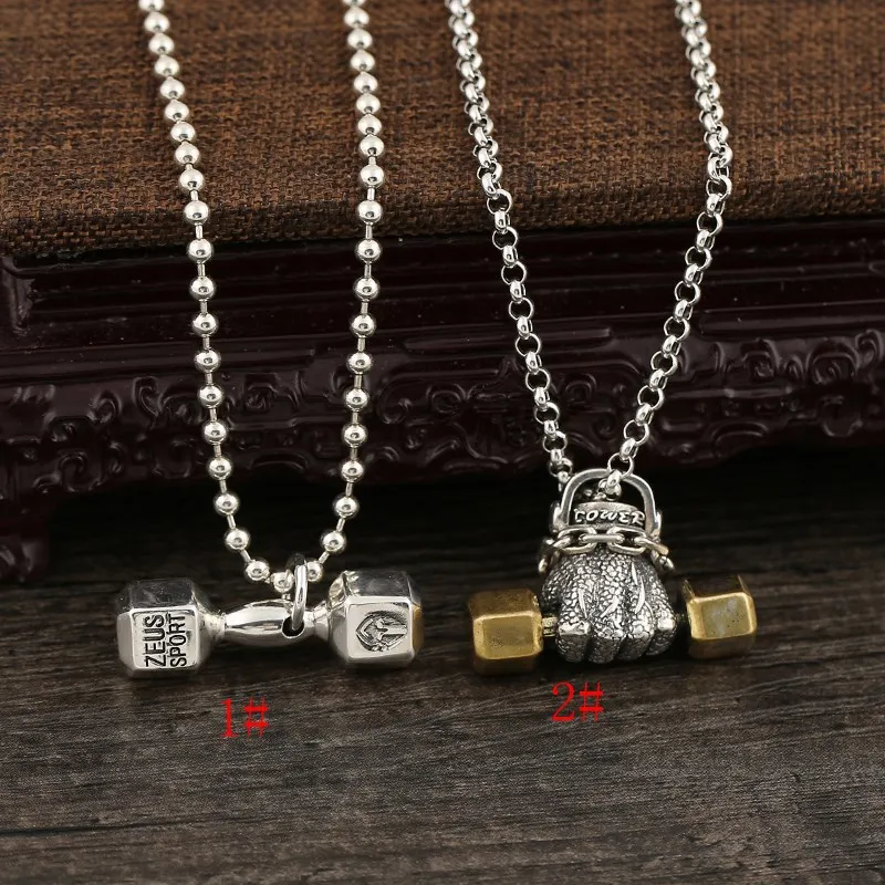 European and American Fashion Fitness Dumbbell Pendant S925 Sterling Silver Creative Men's and Women's Fist Dumbbell Fashion Jew