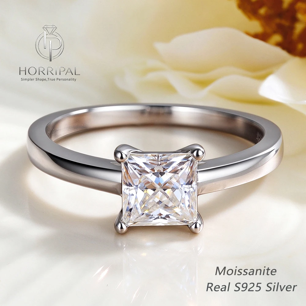 HORRIPAL 1-4CT Princess Cut Moissanite Ring for Women High Quality Sterling Silver 925 GRA Wedding Engagement Shiny Fine Jewelry