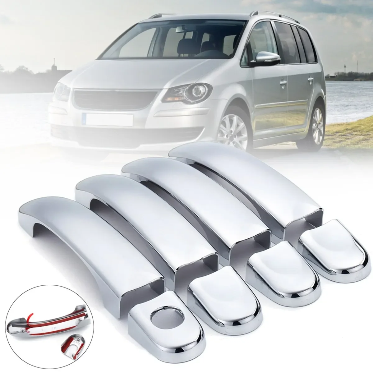 8pcs ABS Chrome Door Handle Covers Trim For VW Touran/Caddy/Multivan 2003 2004 2005 2006 2007 2008 2009 2010 2011 2012 2013