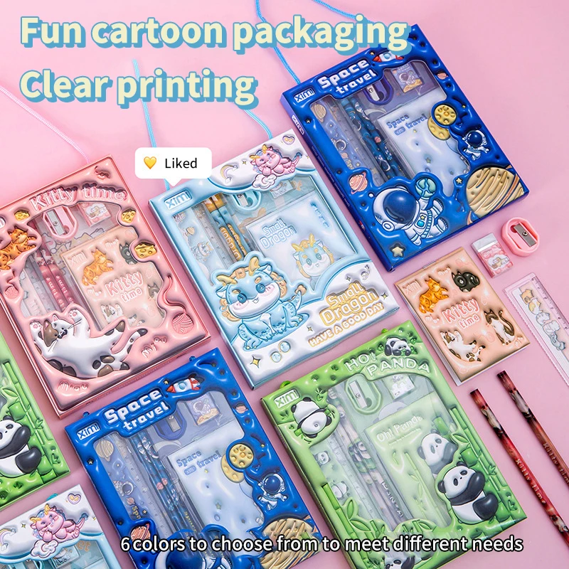 6in1 Stationery Set 3D Cartoon Handheld Stationery Set Children's Learning Gift Box Learning Stationery Students Study Supplies