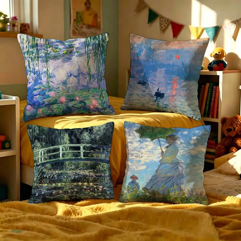 Water Lilies Claude Monet Fine Art Pillow Gift Home Office Decoration Bedroom Sofa Car Cushion Cover case 45x45