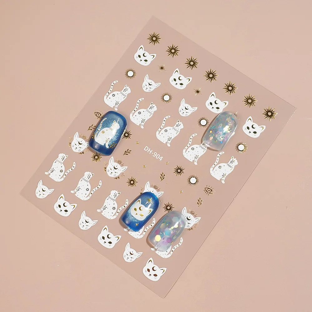 1/5/10pcs Cat Star Moon Sun Nail Stickers 3D Flat Mysterious Retro Nail Art Stickers For Women DIY Manicure Decoration Decals
