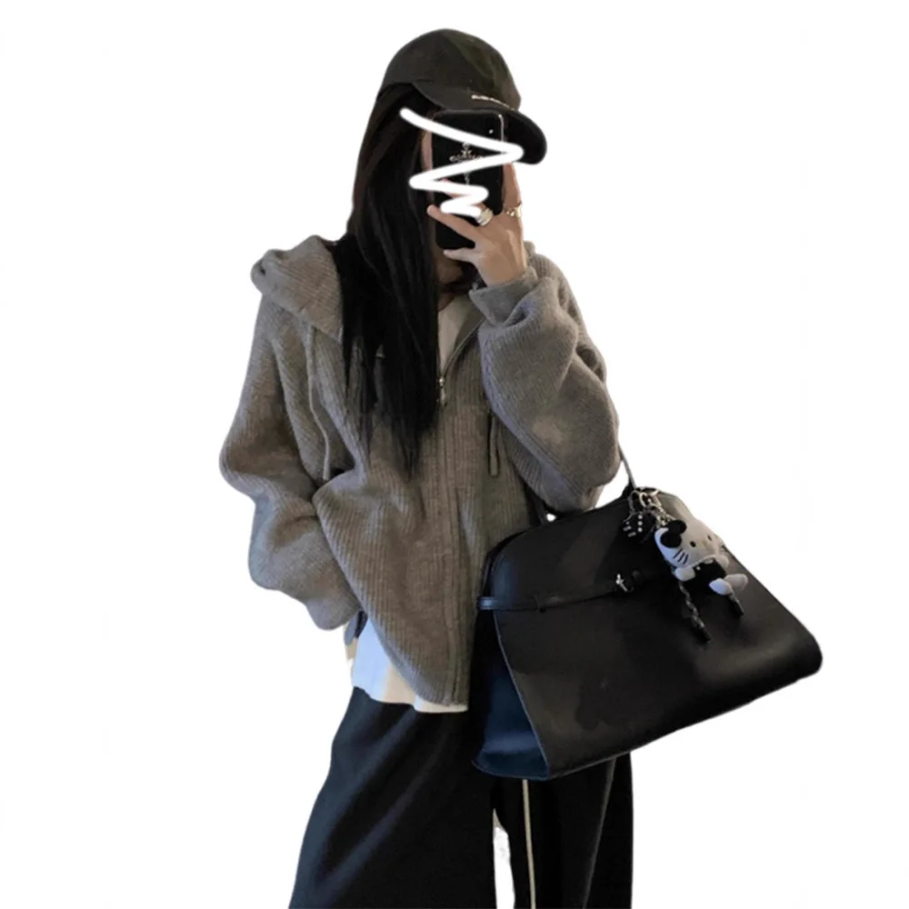 2025 Otoño Invierno nuevo suéter con capucha y cremallera para mujer cárdigan sudadera de punto