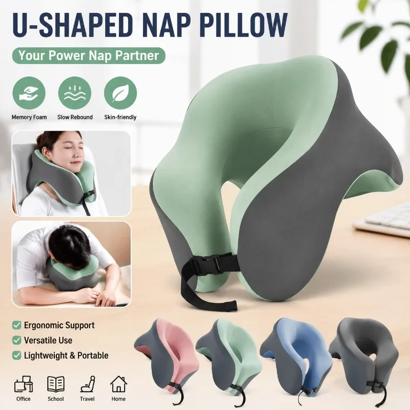 

1Pcs U Shaped Nap Pillow Office Desk Sleeping Cushion Slow Rebound Ergonomic Neck Support Portable Travel Rest Pillow for School