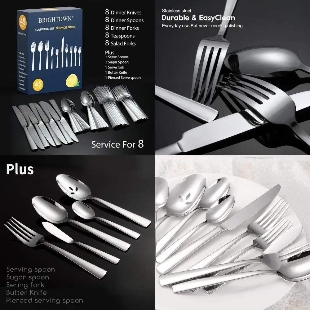 

Набор столовых приборов из нержавеющей стали на 8 человек с эргономичным дизайном, устойчивым к ржавчине, можно мыть в посудомоечной машине, включая ножи для стейка