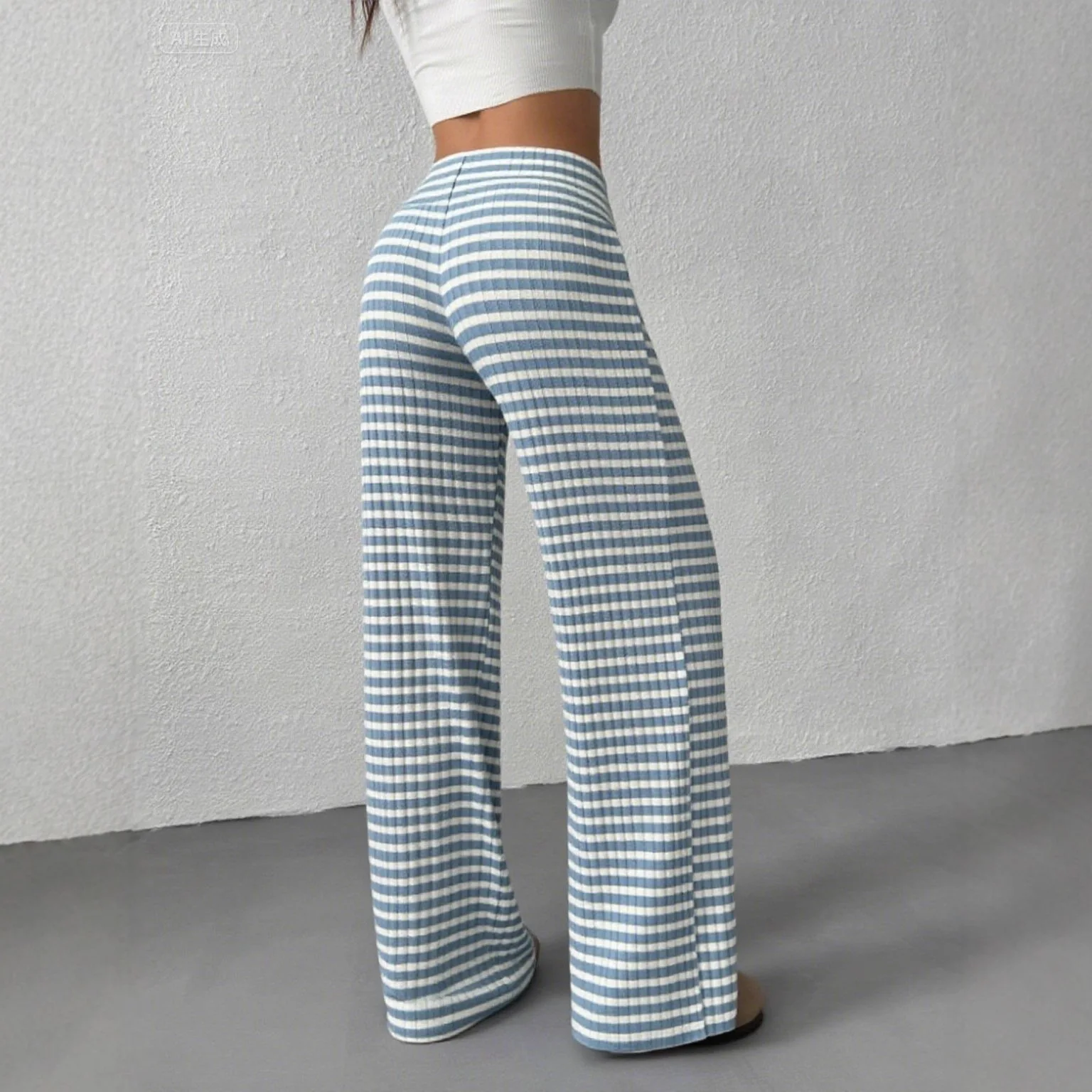 2025 automne Ele ample décontracté banlieue rayé cloche Bot femmes Faion minceur confortable taille élastique pantalon