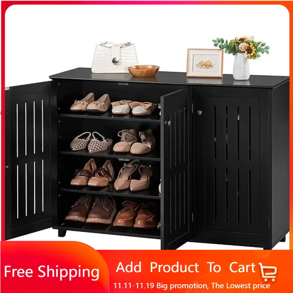 Free Standing Shoe Rack Adjustable Storage Organizer 4 Tier Shoe Rack Shelves Entryway Hallway Furniture