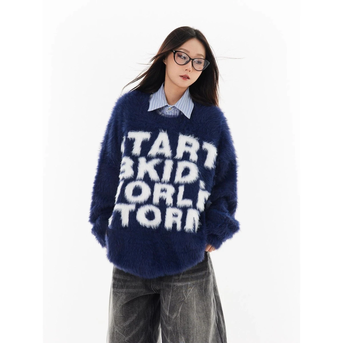 

Lazin Sle Mink Sweater Loose American Retro Brand Men's Casual Outerwear Couple Tops Magic Tape Closure Polyester Fiber