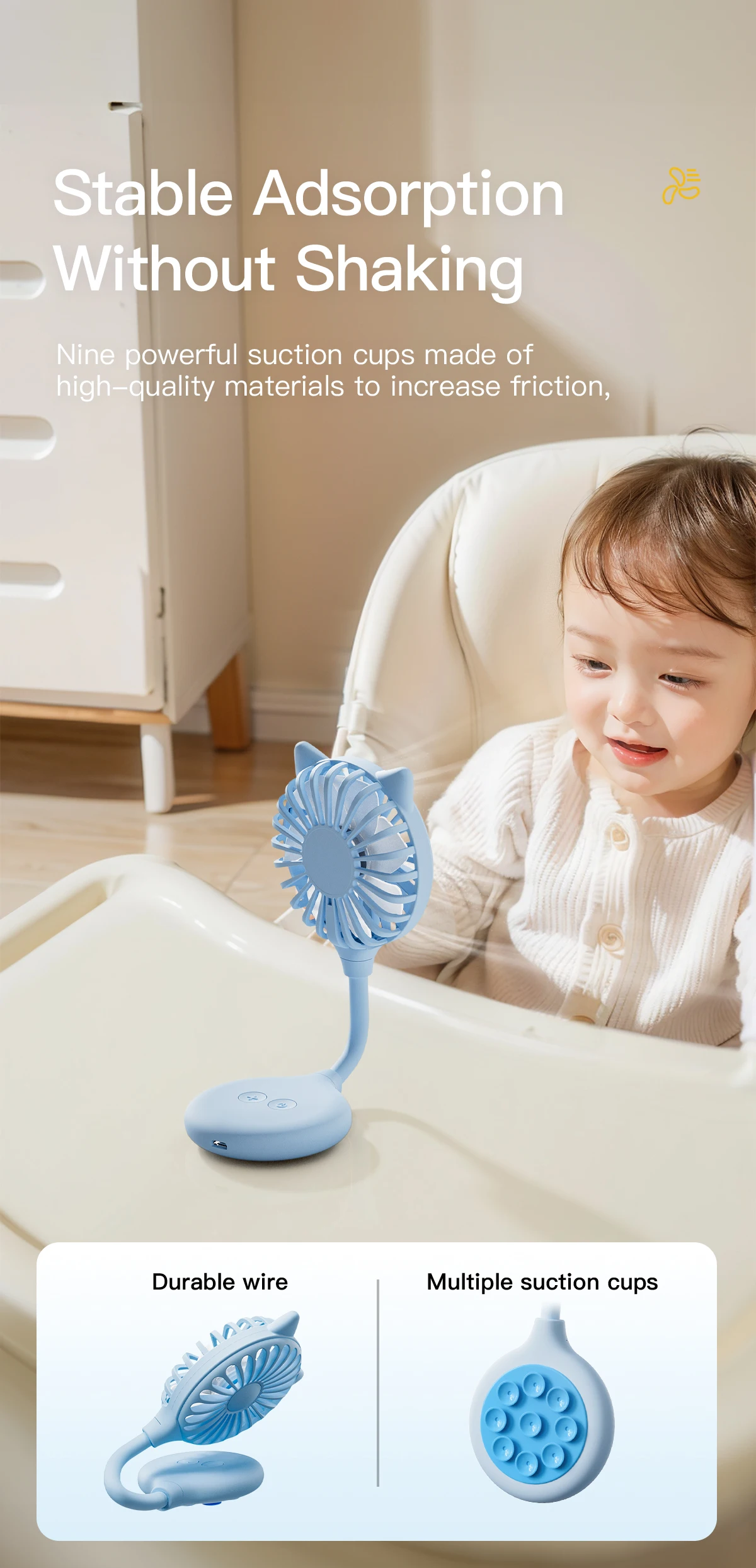 Mini Small Fan Handheld Portable Large Suction Cup Folding Silent Lazy Student Desktop Battery Life USB Charging Portable Fan