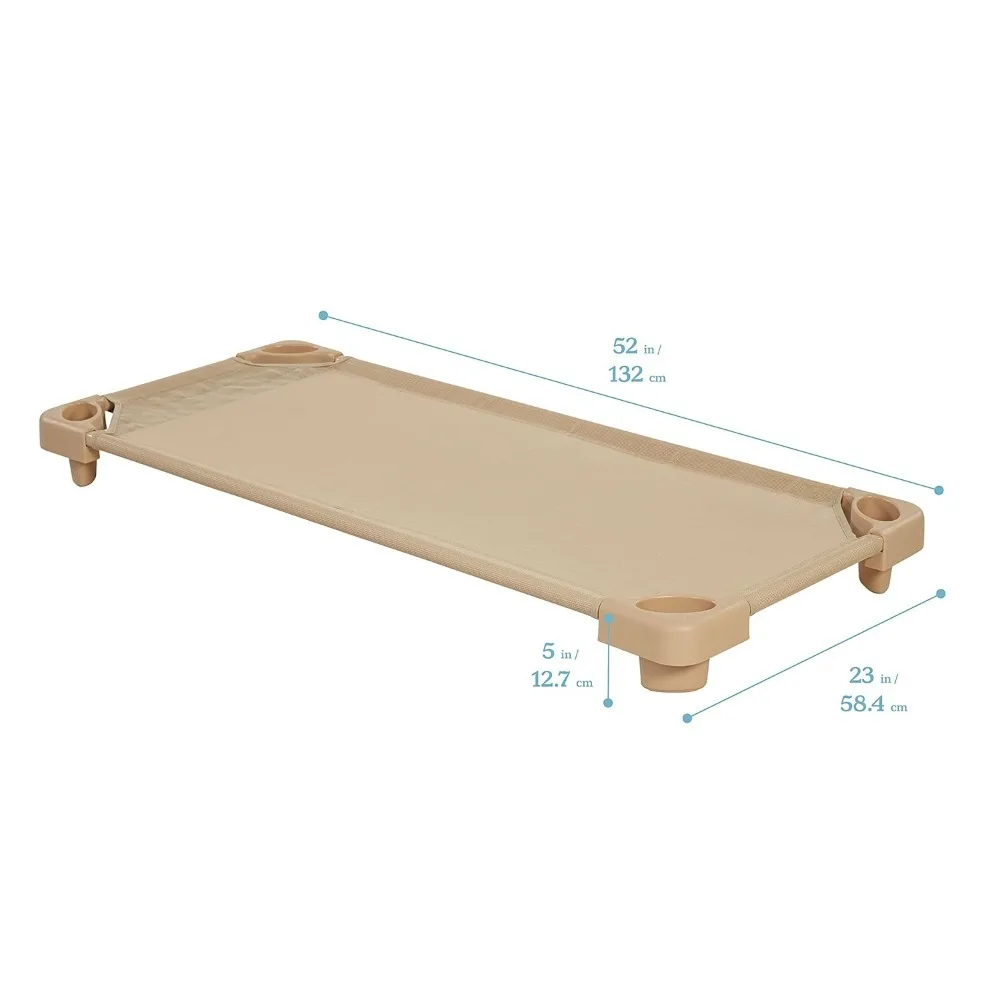 Stackable Kiddie Cot, Standard Size, Classroom Furniture, Sand, 6-Pack