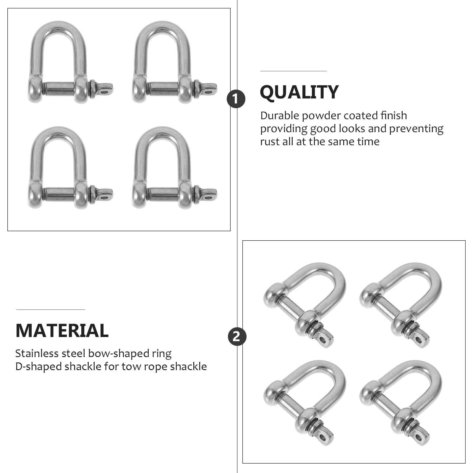 4pcs Heavy Duty Stainless Towing D-Rings D Ring Shackle Tow Hook Off-road Tool Shackle Isolator Ring