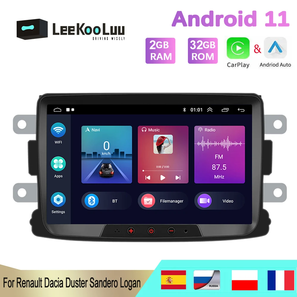 

Автомагнитола LeeKooLuu, 2 Din, Android 11, мультимедийный плеер с GPS-навигацией, Bluetooth, для Renault Dacia Duster Sandero Logan