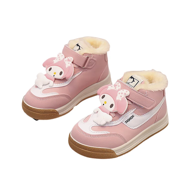 حار سانريو فتاة بلدي ميلودي Kawaii موضة الشتاء الصوف مبطن حذاء من الجلد طالب الكرتون الطفل الدفء أحذية قطنية نمط جديد #6