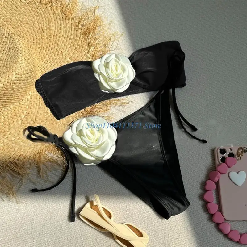 

P9FC 2 штук Bandeau Swimsuit для женщин без бретелек для купания для купания