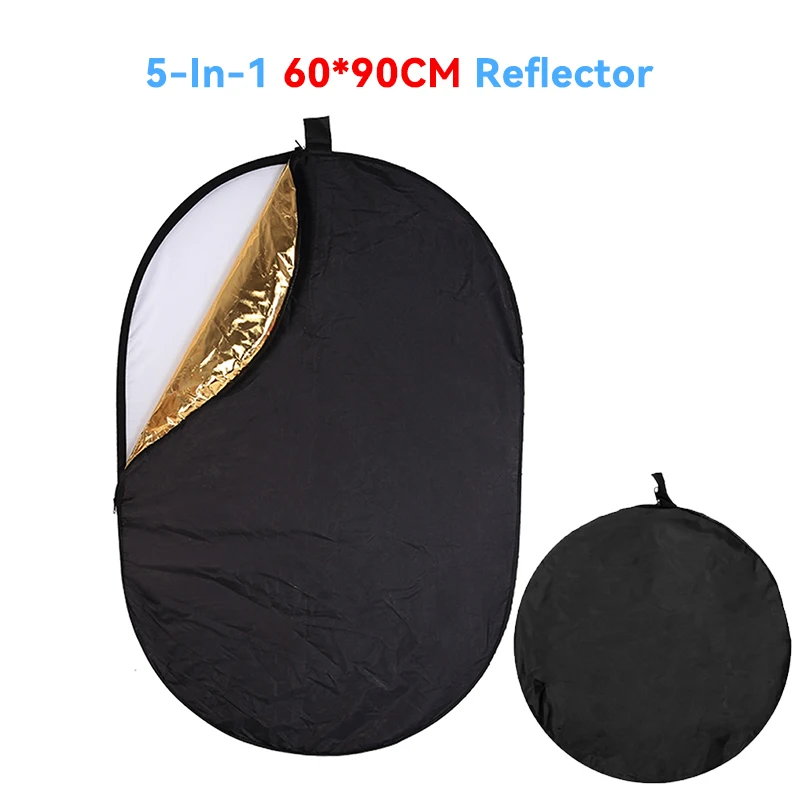 Selens Reflector 5 En 1 Oval 100x150cm – Plegable Con Asas, Cubiertas Blanco, Negro, Oro, Plata Y Translúcida – Ideal Para Estudio Y Exteriores